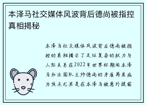 本泽马社交媒体风波背后德尚被指控真相揭秘