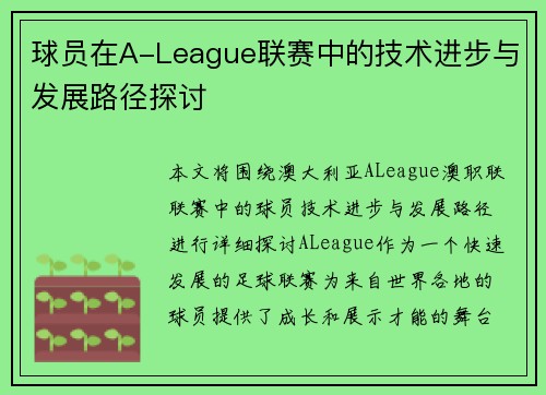 球员在A-League联赛中的技术进步与发展路径探讨